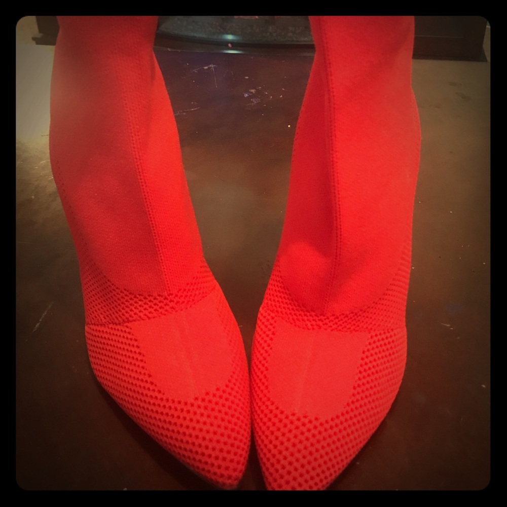 Fashion Nova  Red Ankle Sock Heel Boots
